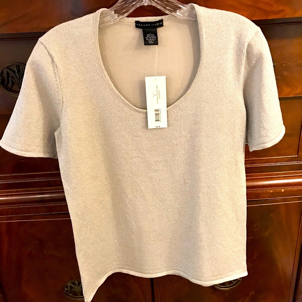 Madison Dazzling Silver Metallic Glitter Top M-L NWT